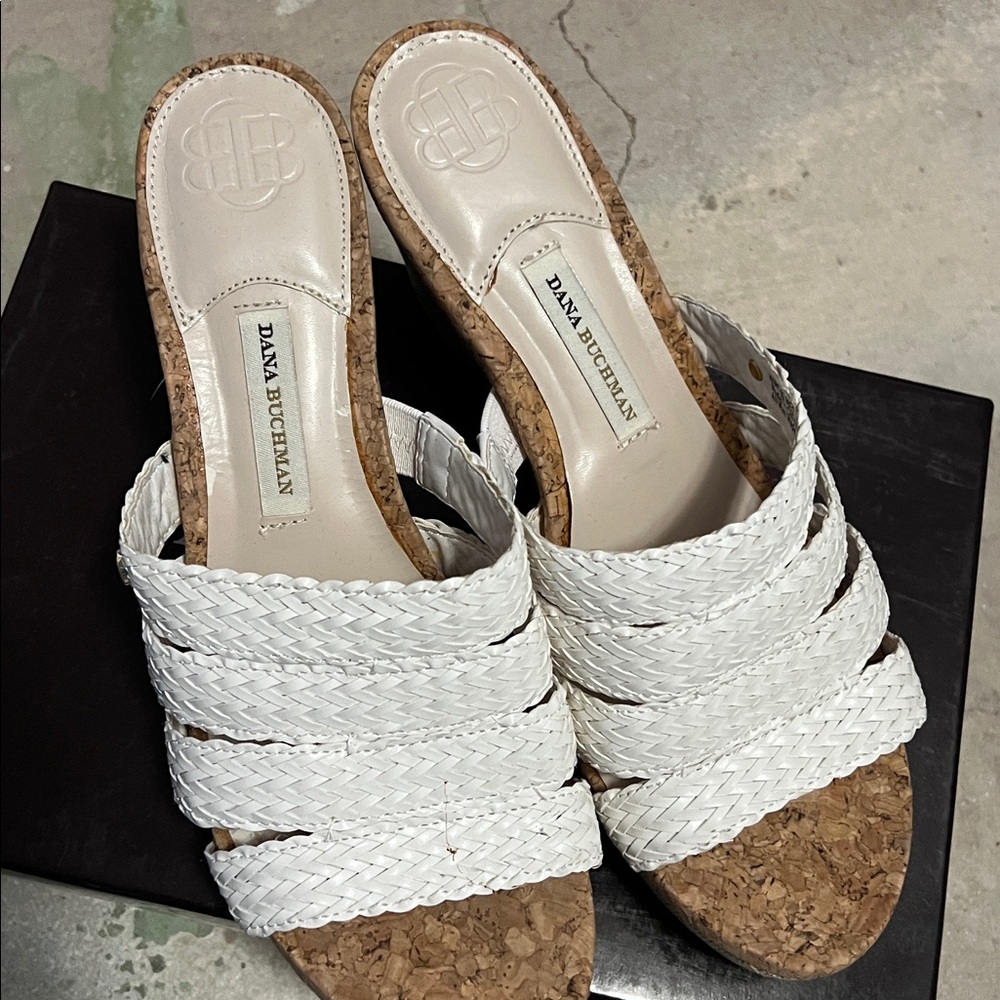 Dana Buchman White Braided Cork Platform Sandals